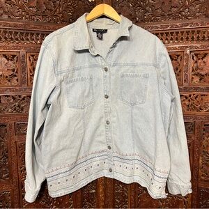 Vintage Denim&Co Light Wash Embroidered Jean Button Up Jacket